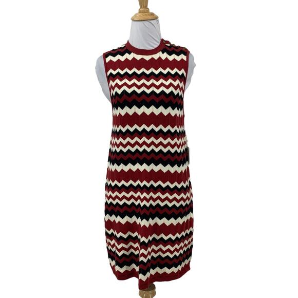 Forever 21 Sweater Bodycon Dress Women L Large Red White Chevron Sleeveless Knit - Picture 1 of 16